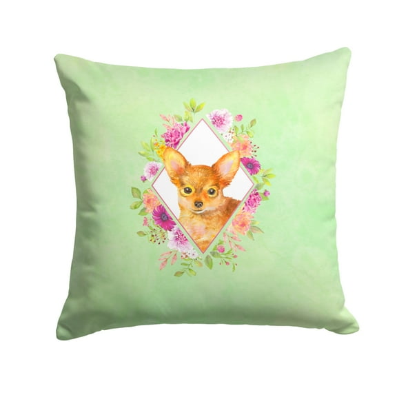 Carolines Treasures CK4350PW1414 Toy Terrier Green Flowers Fabric Decorative Pillow  14Hx14W multicolor