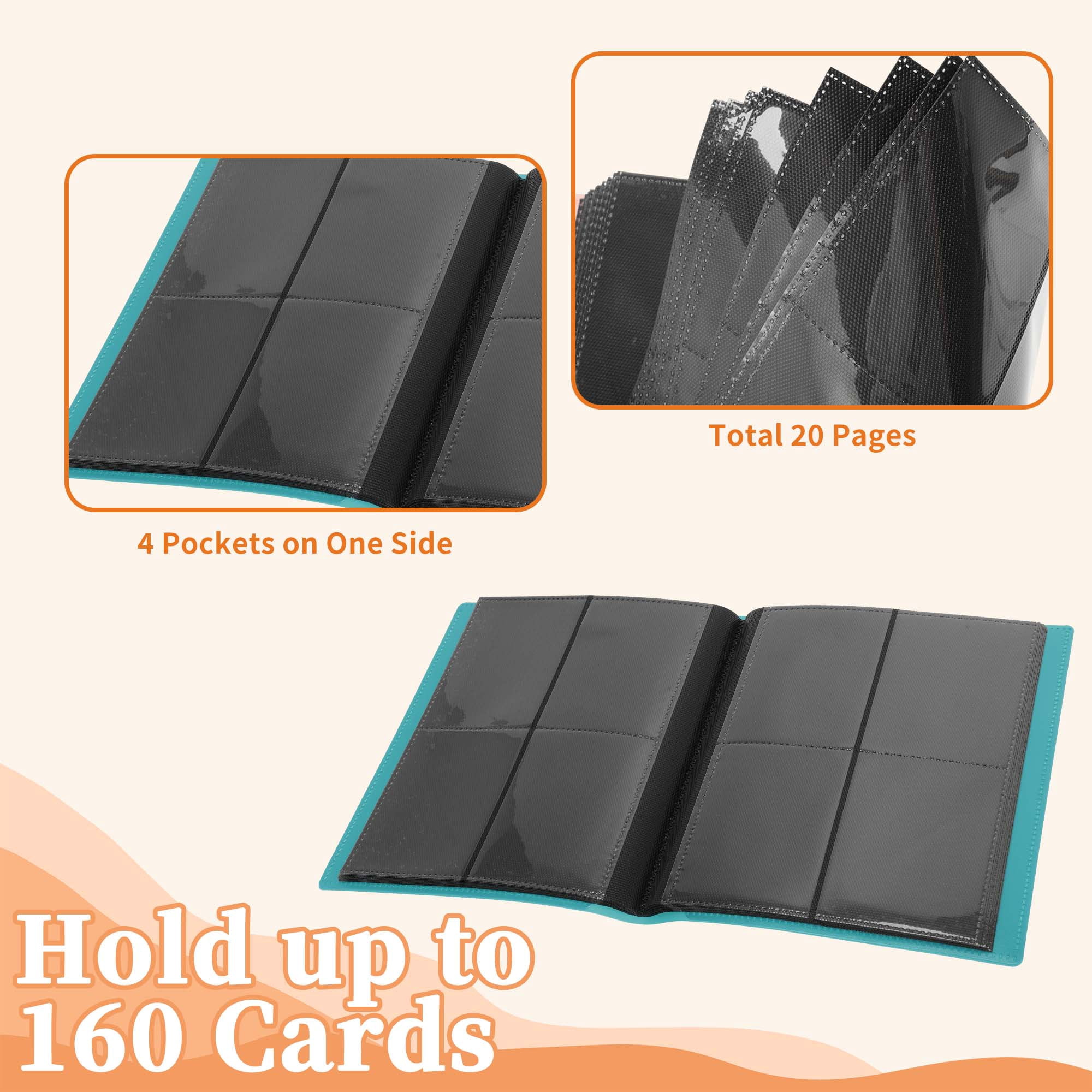 Unique Bargains Card Binder with 160 Card Capacity 4 Pockets and 20 Pages ["Lake Blue"]