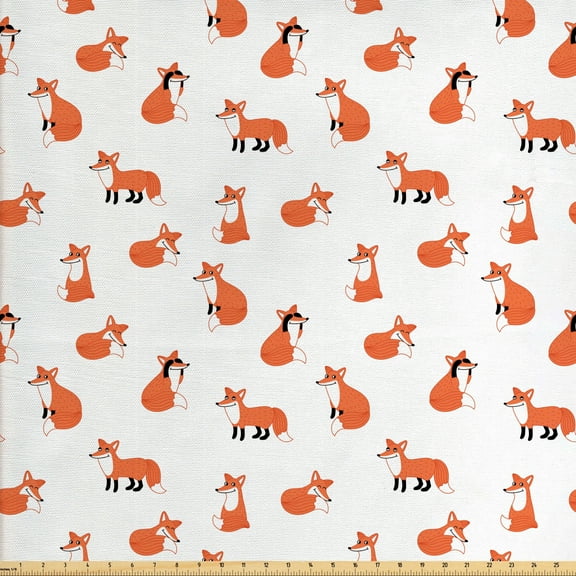 Ambesonne Fox Fabric by the Yard Upholstery, Cartoon Forest Animal Pattern, 5 Yards, Orange White