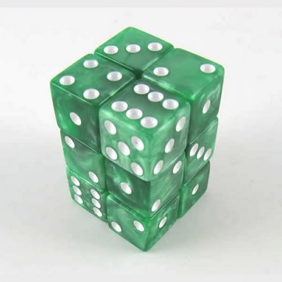 Green Marblized Dice with White Pips D6 16mm (5/8in) Pack of 12 Koplow Games