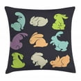 thumbnail image 1 of Bunny Throw Pillow Cushion Cover, Pastel Colored Chubby Rabbit Figures in Different Positions on a Dark Background, Decorative Square Accent Pillow Case, 20" X 20", Multicolor, by Ambesonne, 1 of 2