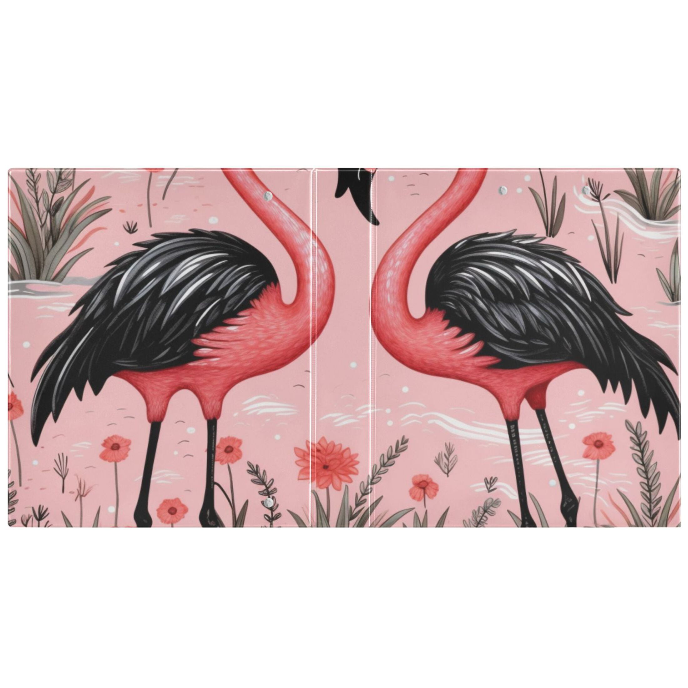 Pink Black Flamingos 3 Ring Binders 1.5 inch Hardcover File Folders with Interior Pockets A4 Size Organizer for School Office Hospital Set of 2