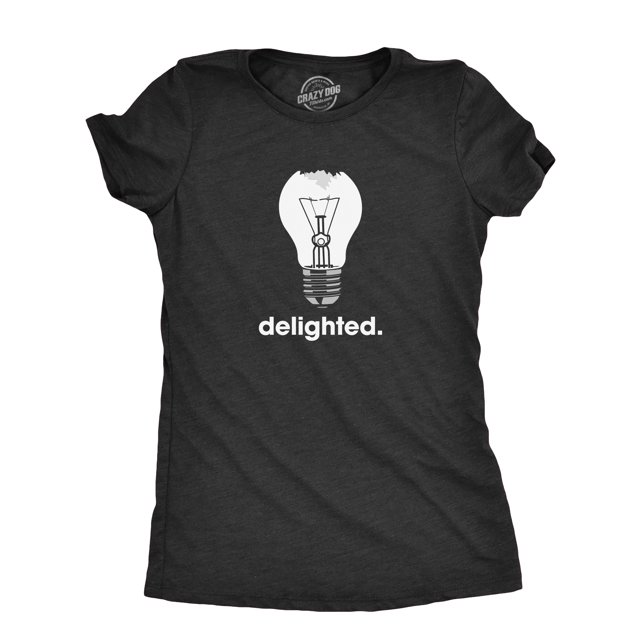 Womens Delighted T Shirt Funny Broken Smashed Light Bulb Joke Tee for Ladies (Heather Black - DELIGHTED) - M