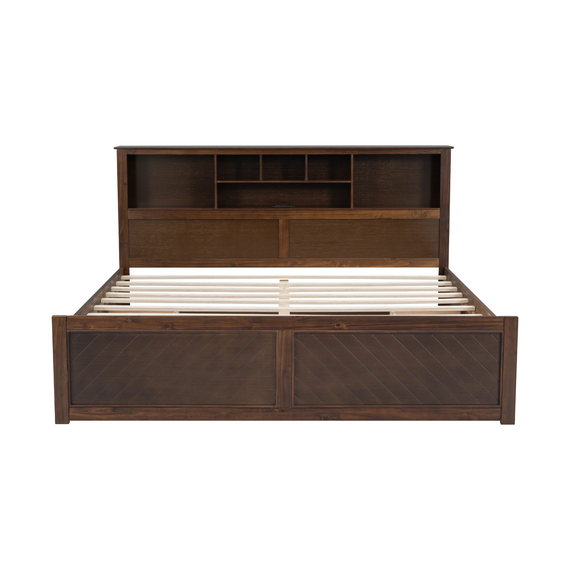 Euroco Wood King Size Platform Bed with Storage Headboard, Drawers and USB Charging Station, Wood