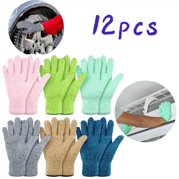 6-Pairs Microfiber Dusting Gloves for House & Car Cleaning, Reusable Cleaning Mitts for Plants, Blinds, Electronics & Delicate Surfaces (Multi-Color, Medium)
