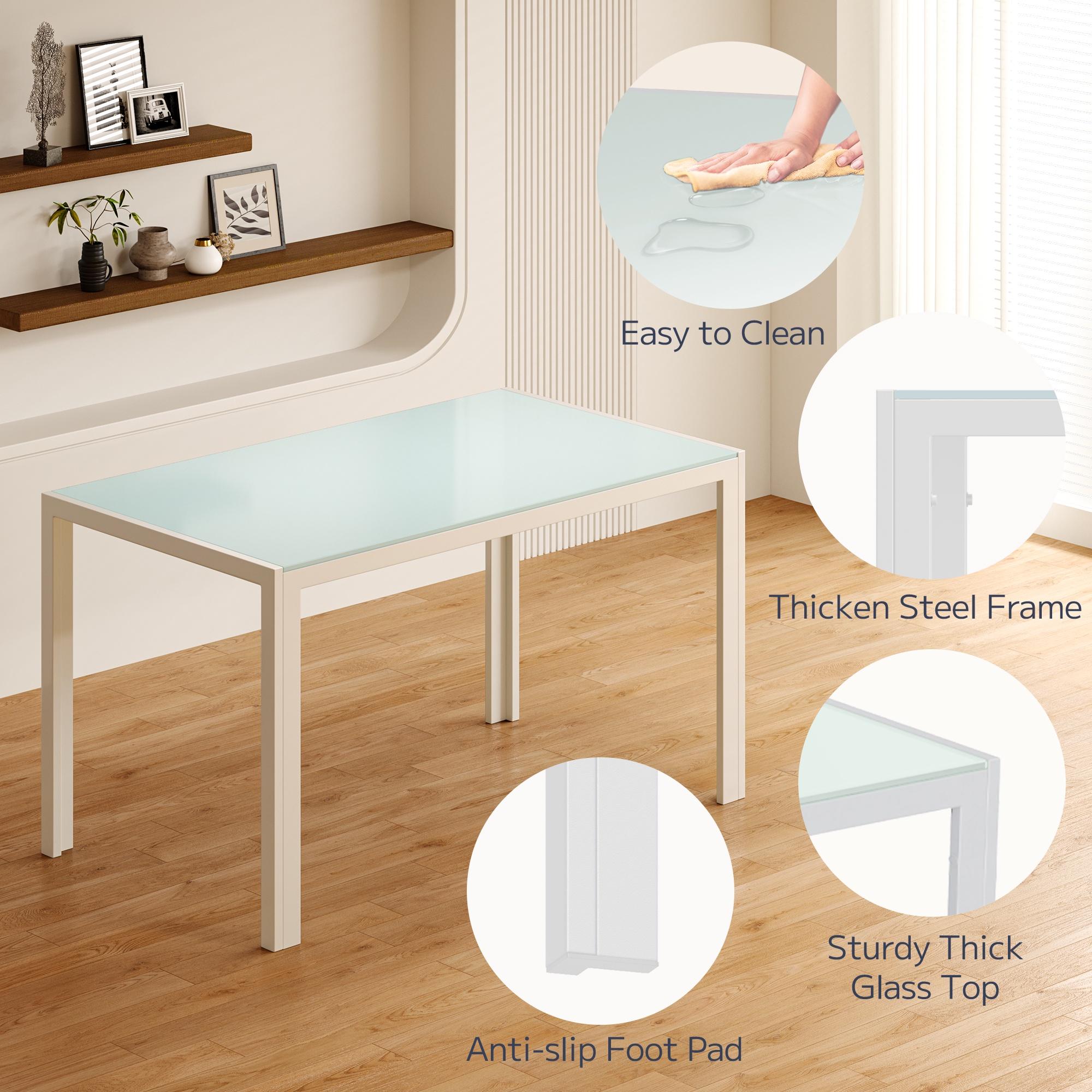 Asofer Glass Kitchen Table and Chairs Set with 6, 7 Piece Dining Table Sets, PU Leather Chair, White
