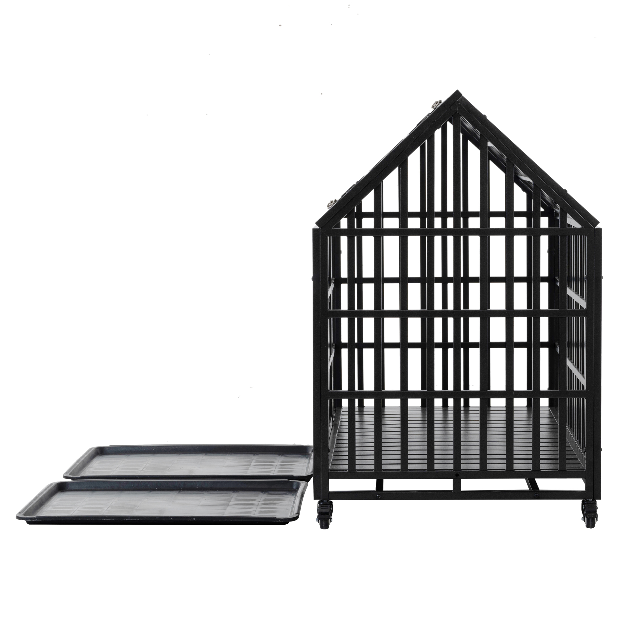 Jopath 52" Heavy Duty Dog Crate Large Dog cage with Roof & window on roof Strong Metal Dog Kennels and Crates with 4 Lockable Wheels for Large Dogs