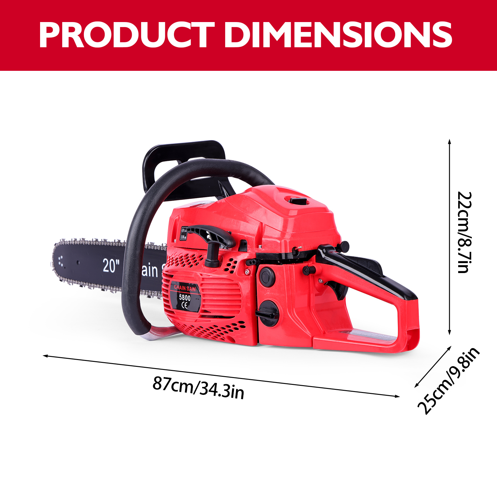 Two-Stroke 58CC Chain Saw, 20 Inches, 2200W, Chain Saw Set, Complete Accessories Ready For Use, Two-Hole Heat Dissipation, Soft Leather Handle, Safety Brake, Efficient Felling Saw