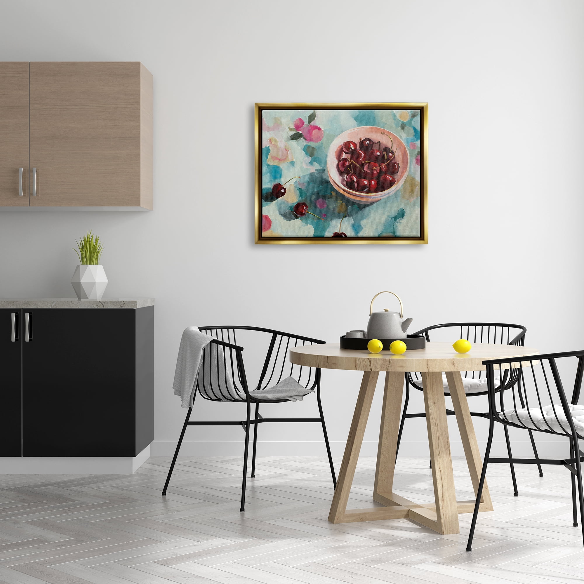 Stupell Industries Cherries Still Life Painting Food & Beverage Painting Gold Floater Framed Canvas Art Print Wall Art, 31 x 25
