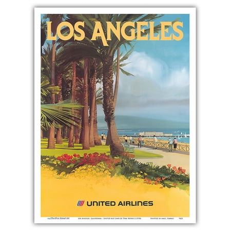 Los Angeles California - Santa Monica State Beach - United Air Lines - Vintage Airline Travel Poster by Tom Hoyne c.1970s - Master Art Print (Unframed) 9in x 12in