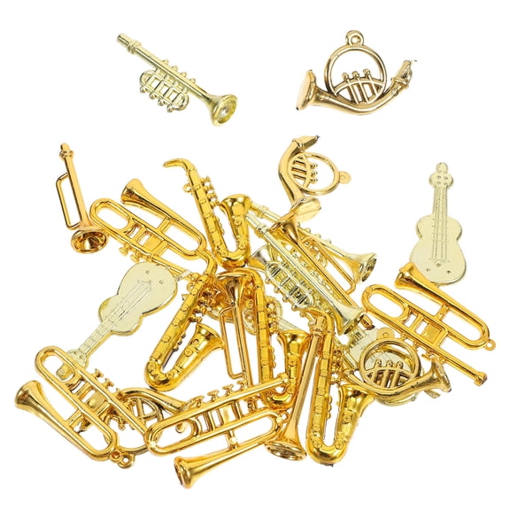 Tineasur 24Pcs Tiny Golden Musical Instruments Set Xmas Ornament for Decor