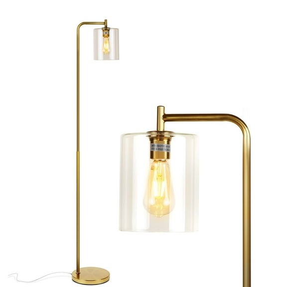 Brightech Elizabeth 66 in. Brass Industrial LED Floor Lamp with Glass Shade and Edison Bulb, Gold