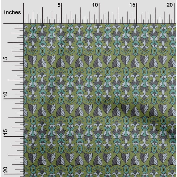 oneOone Organic Cotton Poplin Twill Fabric Leaves & Floral Block Print Sewing Fabric BTY 42 Inch Wide