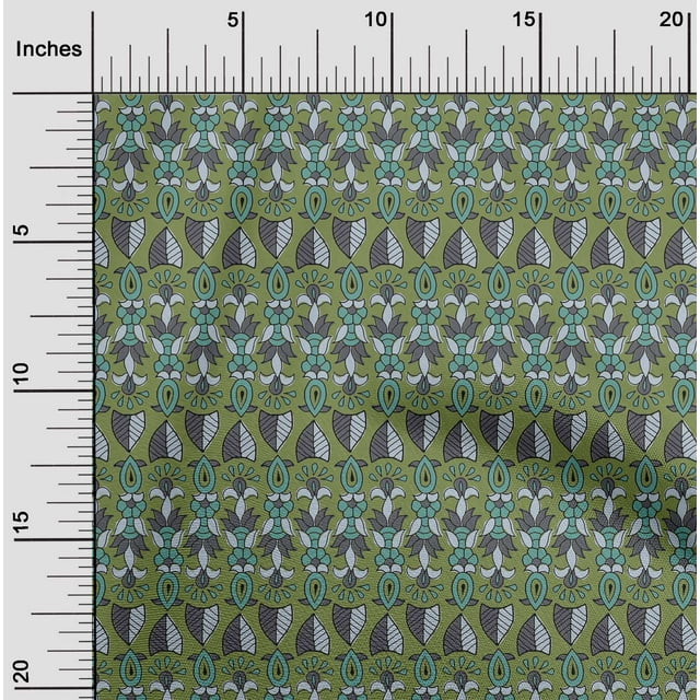 oneOone Viscose Jersey Fabric Leaves & Floral Block Printed Craft Fabric BTY 60 Inch Wide