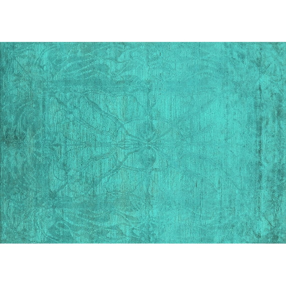 Ahgly Company Machine Washable Indoor Rectangle Oriental Turquoise Blue Industrial Area Rugs, 8' x 12'
