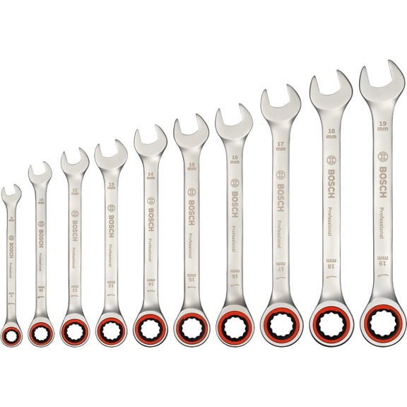 Professional 10 Pieces Ratchet Spanner Set | 10 Sizes, 8-19 Mm - Chrome Vanadium Steel With Hardened Bi-Hexagonal Ring | For Strength & Durability, Ideal For Tight Spaces | Alloy Steel