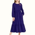 thumbnail image 2 of dazeni Girls Long Sleeve Dresses A Line Tiered Flowy Casual Party Dresses with Pockets Spring Fall Crewneck Maxi Dress Dark Blue 10-11Years, 2 of 6