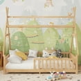 thumbnail image 3 of Duxelifin Full Size Tent Beds with Hanging Rack,Teepee Floor Bed for Kids, Detachable Montessori Floor Bed with Slats and Fence Rails, Wood House Bedframe for Boys Girls, Natural, 3 of 9