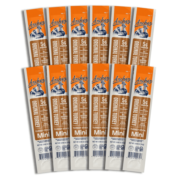 Rosemary Turkey Mini Jerky Sticks by Archer, 100% Natural Turkey, Zero Sugar, Gluten Free, High Protein Snacks .5 Ounce, 12 Count