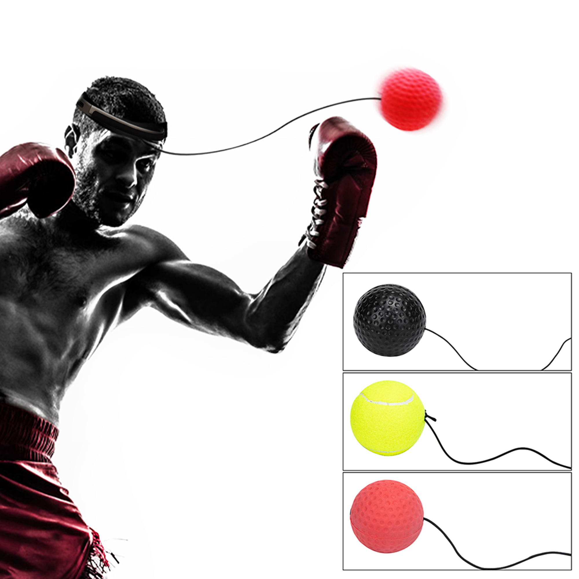 QBQBY Boxing Reflex Ball Punching Headband for Raining Speed Up Reaction Time Hand-Eye Coordination Punching Fun Agility Accuracy,Love Headband red Ball 