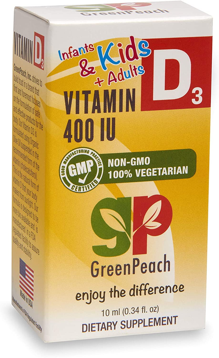 GreenPeach Vitamin D3 Drops for Kids, with 100 Organic Olive Oil