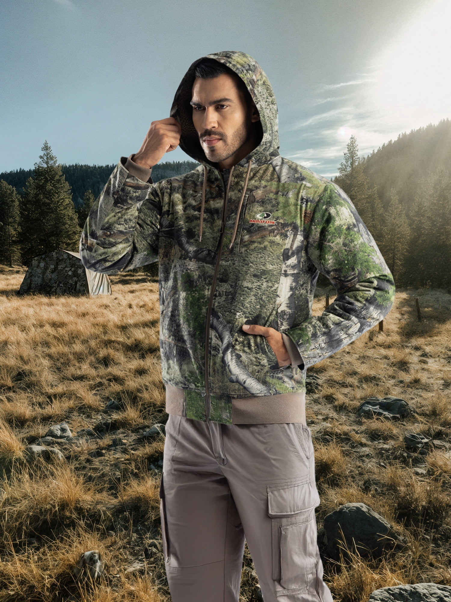 Mossy Oak Men's Sherpa Lined Bomber Jacket, Mossy Oak Mountain Country, S