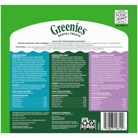 GREENIES ADULT NATURAL DENTAL DOG TREATS 3 FLAVORS, REGULAR SIZE, (3) 12 OZ PACKS (36 COUNT)