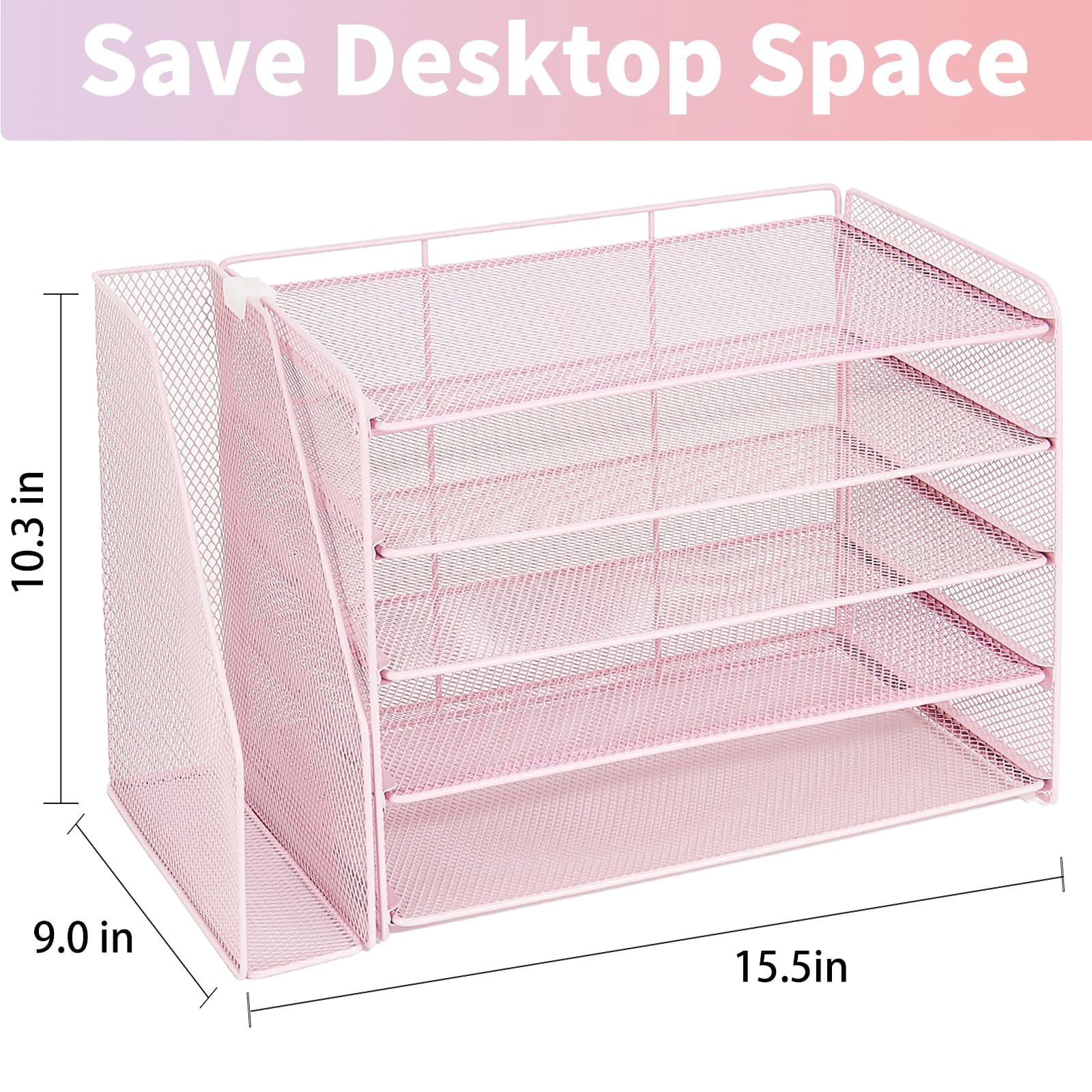 Desk Organizer  5-tier Paper Letter Tray With Magazine Holder Office Accessories & Workspace Organizers Desktop File For Supplies Storage Pink