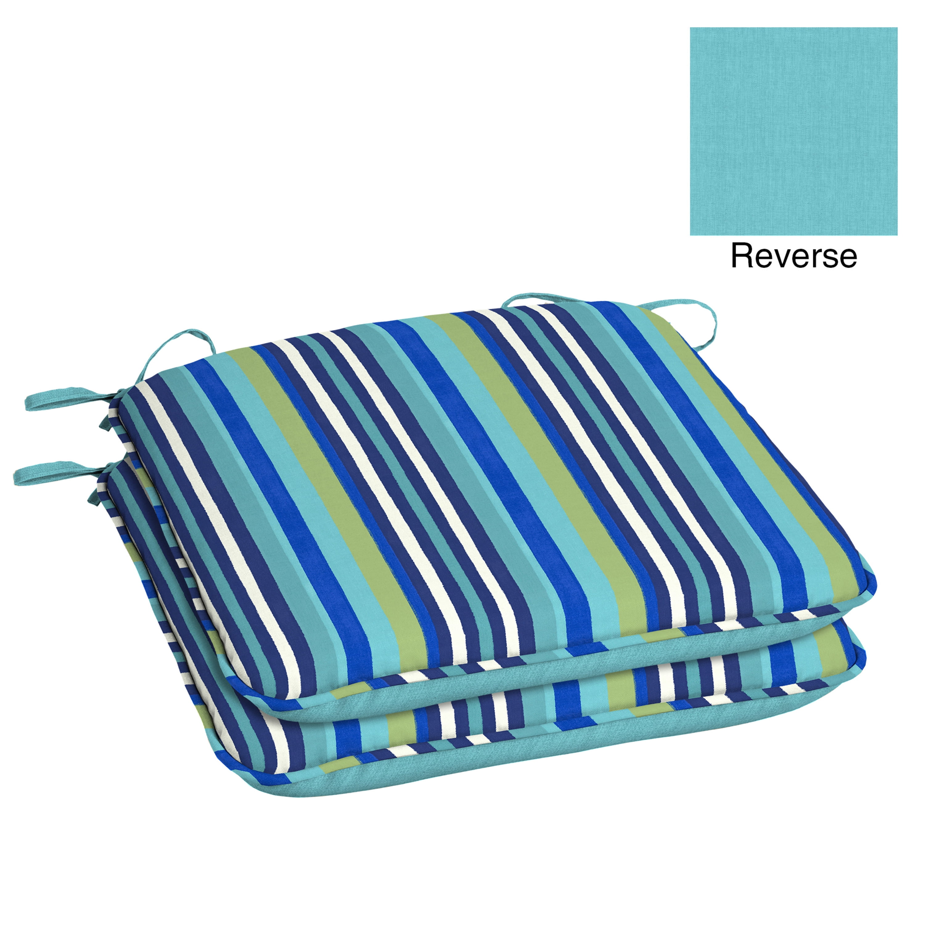Garden Chair Seat Pad/Cushion 2 Pack in Turquoise Fits Securely with Tie Strings and Elasticated Pull Over on Back Great for Indoors and Outdoors Made from Water Resistant Material. 