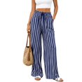 thumbnail image 5 of Endives Women's Wide Leg Pants Casual Striped Baggy Trousers Elastic High Waisted Slacks Drawstring Flowy Palazzo Pants for Women With Pocket Beach Vacation Outfits Blue XL, 5 of 6