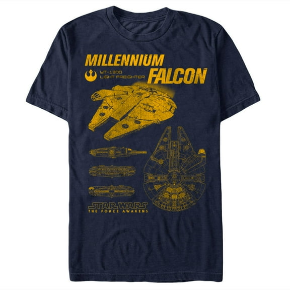 Men's Star Wars The Force Awakens Millennium Falconprints Graphic Tee Navy Blue 2X Large