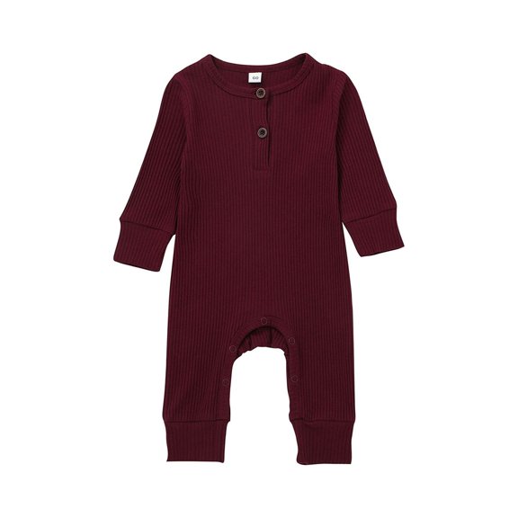 JYYYBF Infant Baby Boy Girl Long Sleeve Romper Newborn Solid Color One Piece Ribbed Knit Jumpsuit Long Pants Unisex Basic Homewear