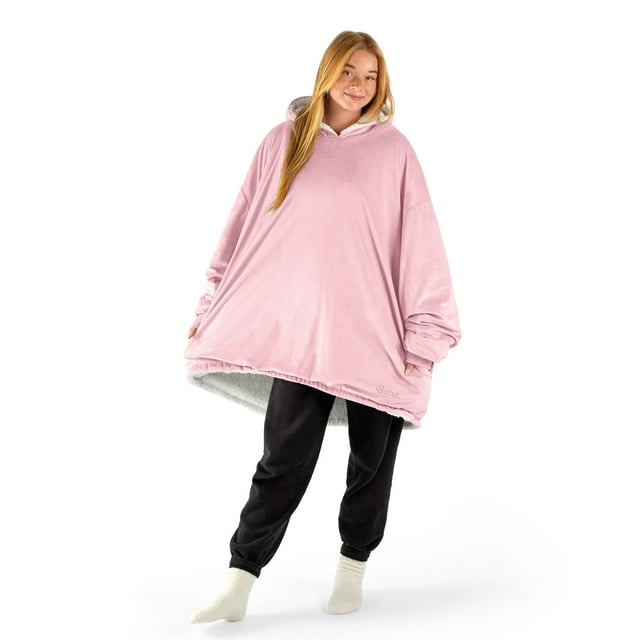 Bare Home Plush Sherpa Wearable Blanket - Fluffy & Soft - Lightweight - Adult, Light Pink