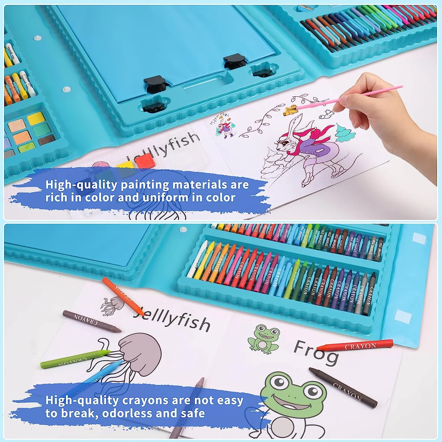 208-Pack Art Supplies, Deluxe Portable Art Set Crafts Drawing Painting Coloring Kit, Kids Adults Art Set with Double Sided Trifold Easel,Creative Gift Box for Artist Beginners Kids Girls Boys,Blue
