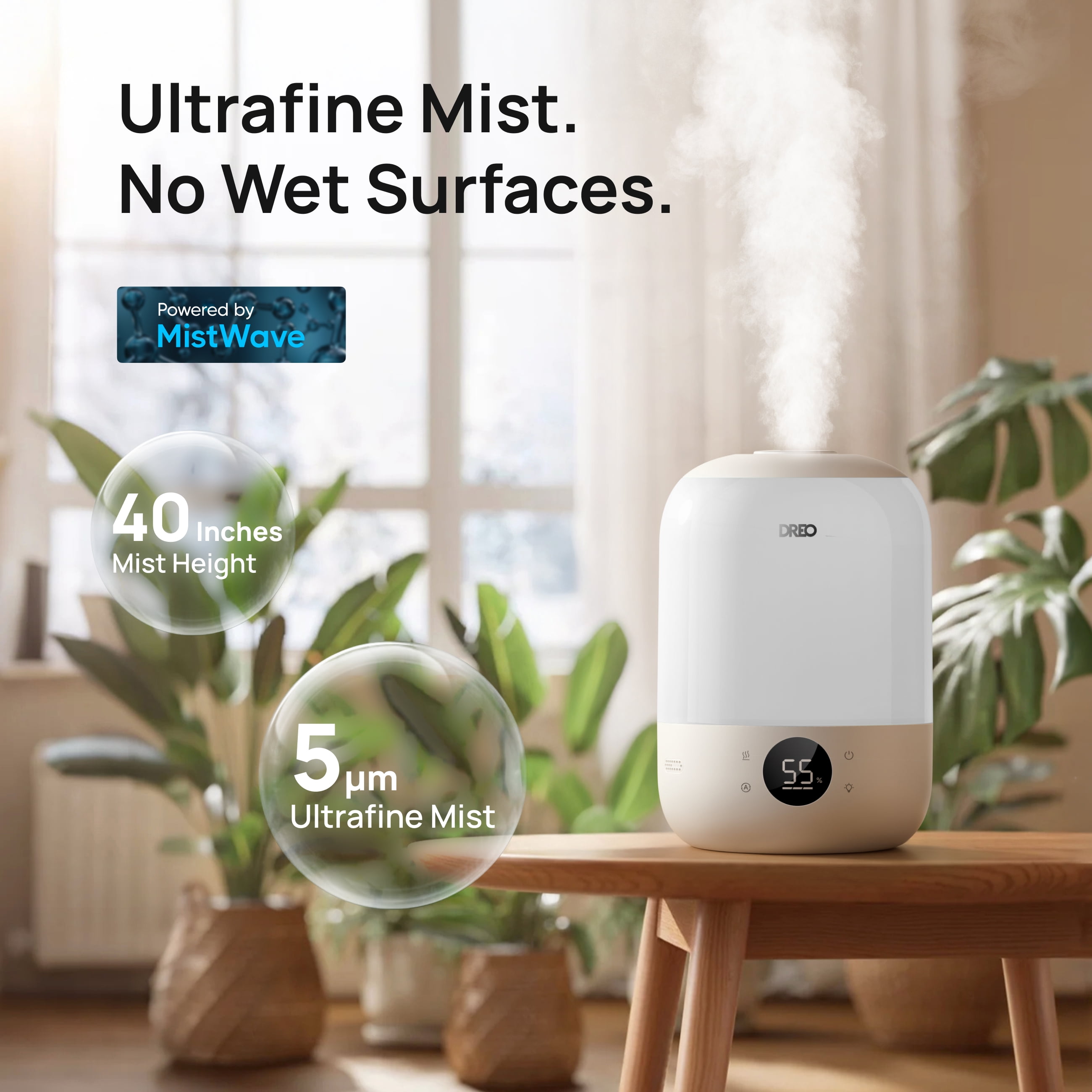 DREO Cool Mist Humidifier for Room, 3.7L Top-Fill & 35H Runtime Ultrasonic Humidifier, Custom Humidity Setting, Light Indicator & Aroma Tray, 26dB Quiet Humidifier for Home, Baby Bedroom, White