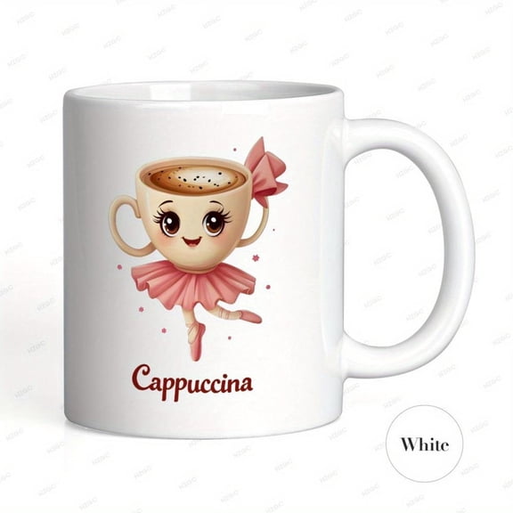 Cute Ballerina Cappuccino Mug Pink Tutu Bow Ballet Dancer Coffee Cup with Cappuccino Text Latte Art Design Durable Ceramic Tea Cocoa Cup Ballerina Lov
