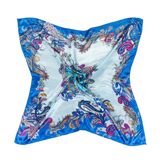 Qarigey 90*90cm mujer pañuelo pelo cuello bufanda señoras envuelve tocado chal Accesorios de disfraces Azul