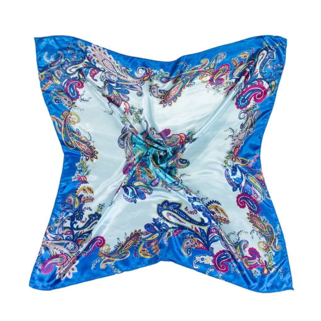 Pañuelo floral Minnieouse para mujer 90 cm chal Vintage de seda satinada azul