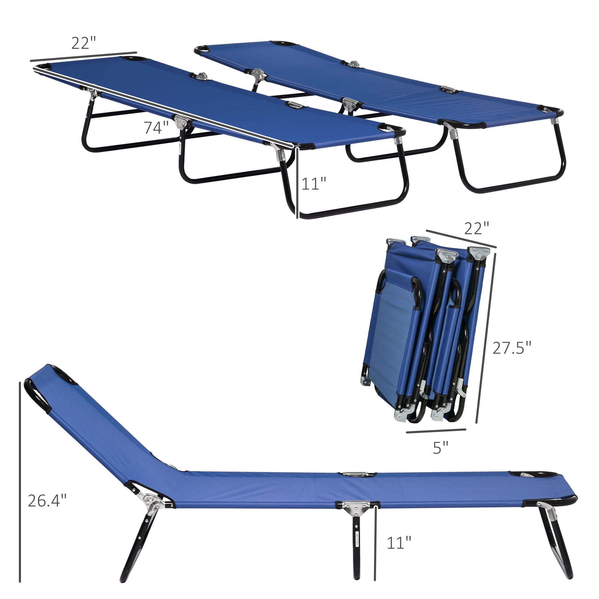 2 Piece Folding Chaise Lounge Pool Chairs, Outdoor Sun Tanning Chairs with 5-Level Reclining Back
