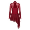 thumbnail image 6 of iEFiEL Womens Sparkly Rhinestone Skating Dance Dress Sheer Mesh Patchwork Open Back Dress Lyrical Dancewear Burgundy S, 6 of 7