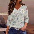 thumbnail image 3 of JoveMarine Women's V-Neck 3/4 Sleeve Floral Print Top Casual Blouse with Slit Hem Spring Fall Fashion Tunic for Daily Wear Weekend Light Gray S, 3 of 6