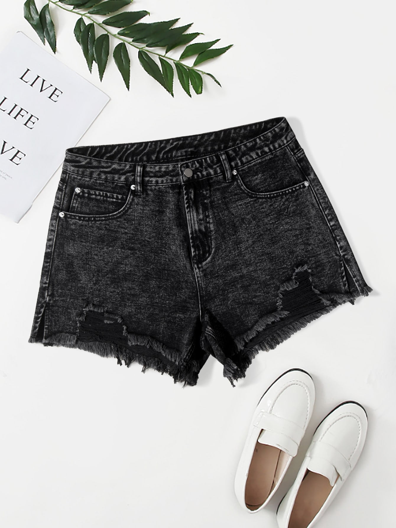 Ripped Raw Hem Denim Shorts 2022 3XL 