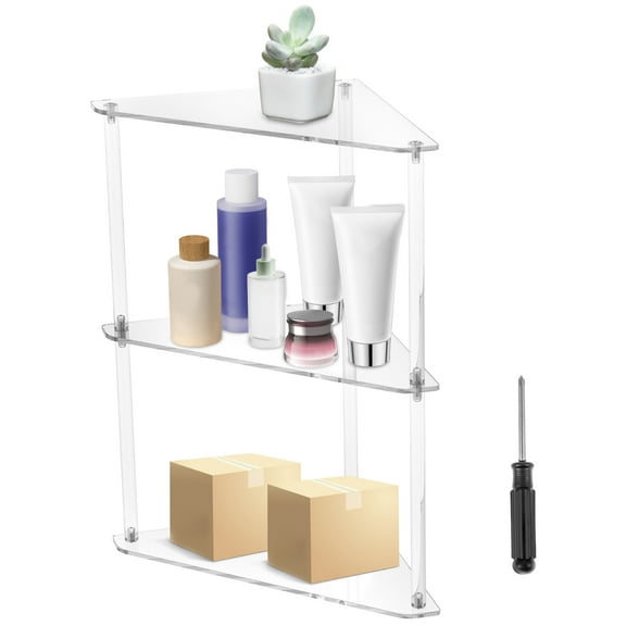3 Tier Corner Shelf Transparent Acrylic Counter Corner Shelves Organizer Triangle Storage Rack for Bathroom Kitchen Office Vanity
