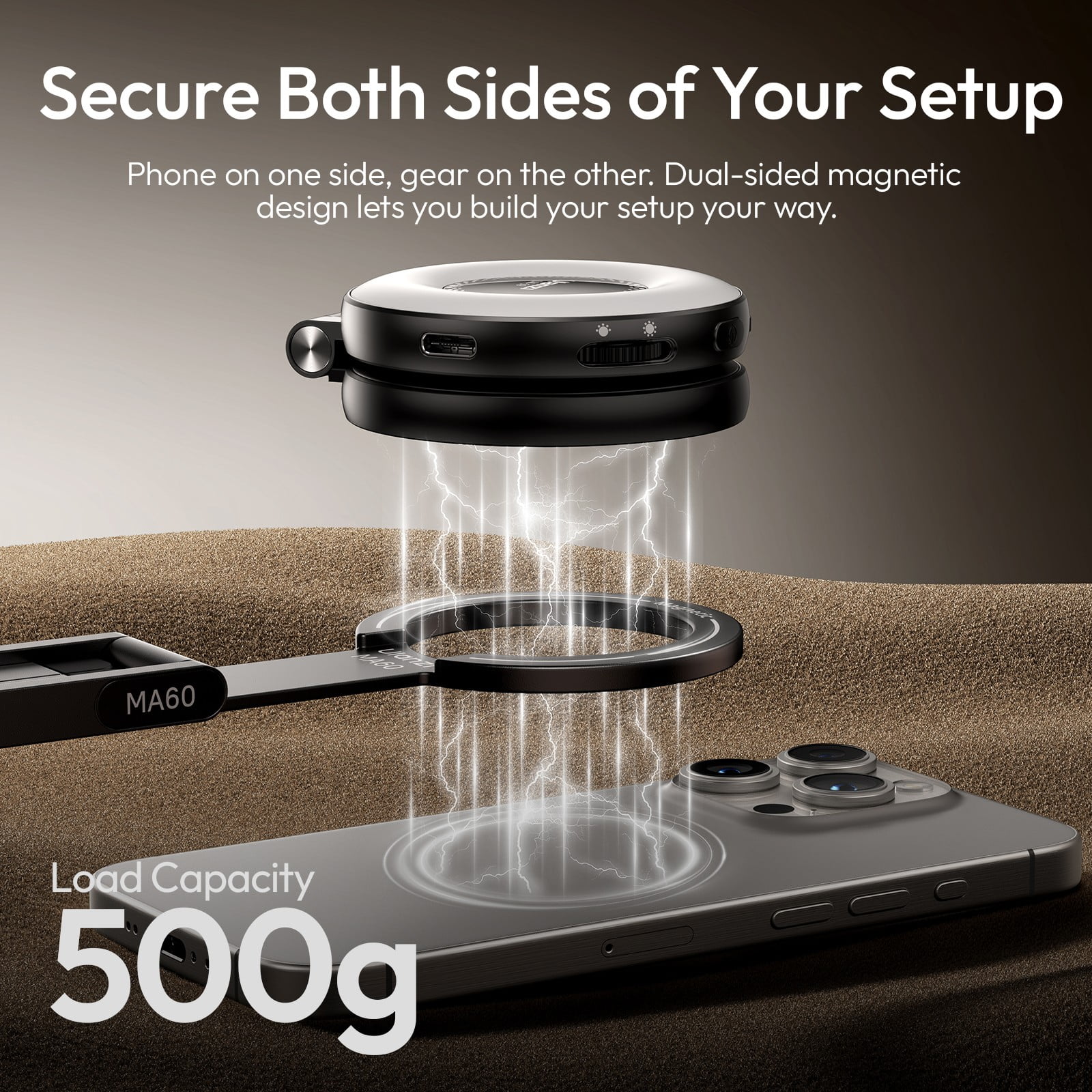 Ulanzi MA60 Foldable Magnetic Phone Tripod, MagSafe-Compatible Aluminum Stand for iPhone & Android, Lightweight 65g Portable Tripod for Travel, Vlogging & Live Streaming