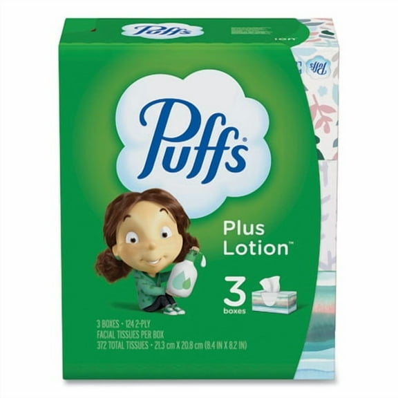 Plus Lotion Facial Tissue, 2-Ply, White, 124 Sheets/Box, 3 Box/Pack, 8 Packs/Carton | Bundle of 2