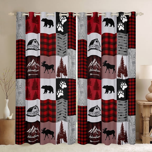 Homewish Wolf Bear Deer Blackout Curtains Set of 2 (52x84 Each),Rustic Farmhouse Cabin Window Curtains,Old Barn Door Curtains and Drapes For Boys Teens,Ultra Soft Home Decor