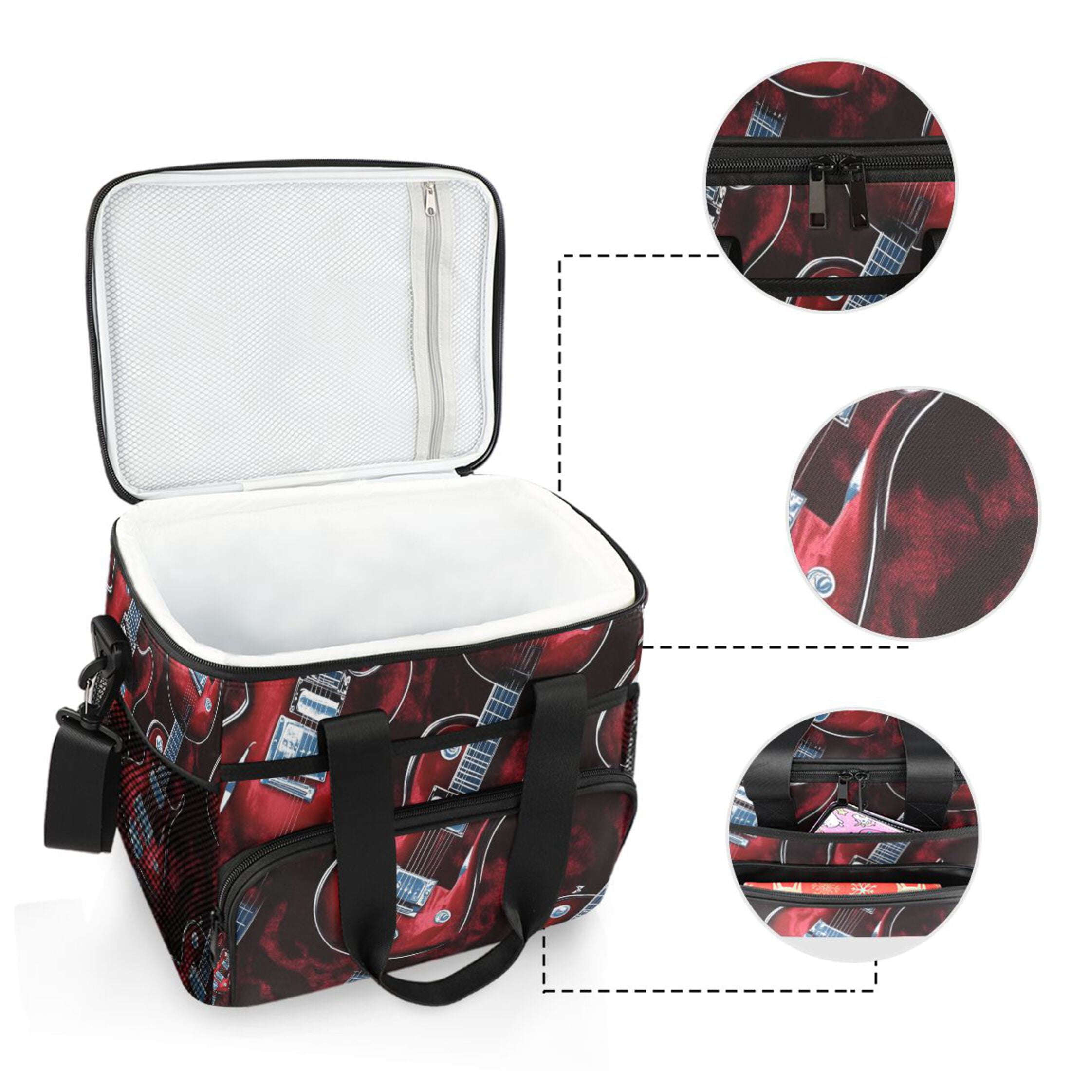 Red Guitars Insulated Lunch Bag 15L Cooler Box for Women Men Work Camping Beach Travel