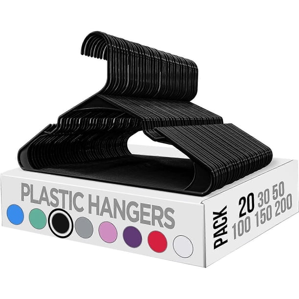 Clothes Hangers 20 Pack - Plastic Hangers Space Saving - Durable Coat Hanger with Shoulder Grooves (Black)
