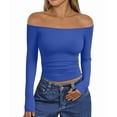 thumbnail image 4 of Womens Long Sleeve Off the Shoulder Tops Going Out Cute Basic Y2K Fall Fashion 2026 Outfits Clothes Blue XL, 4 of 9