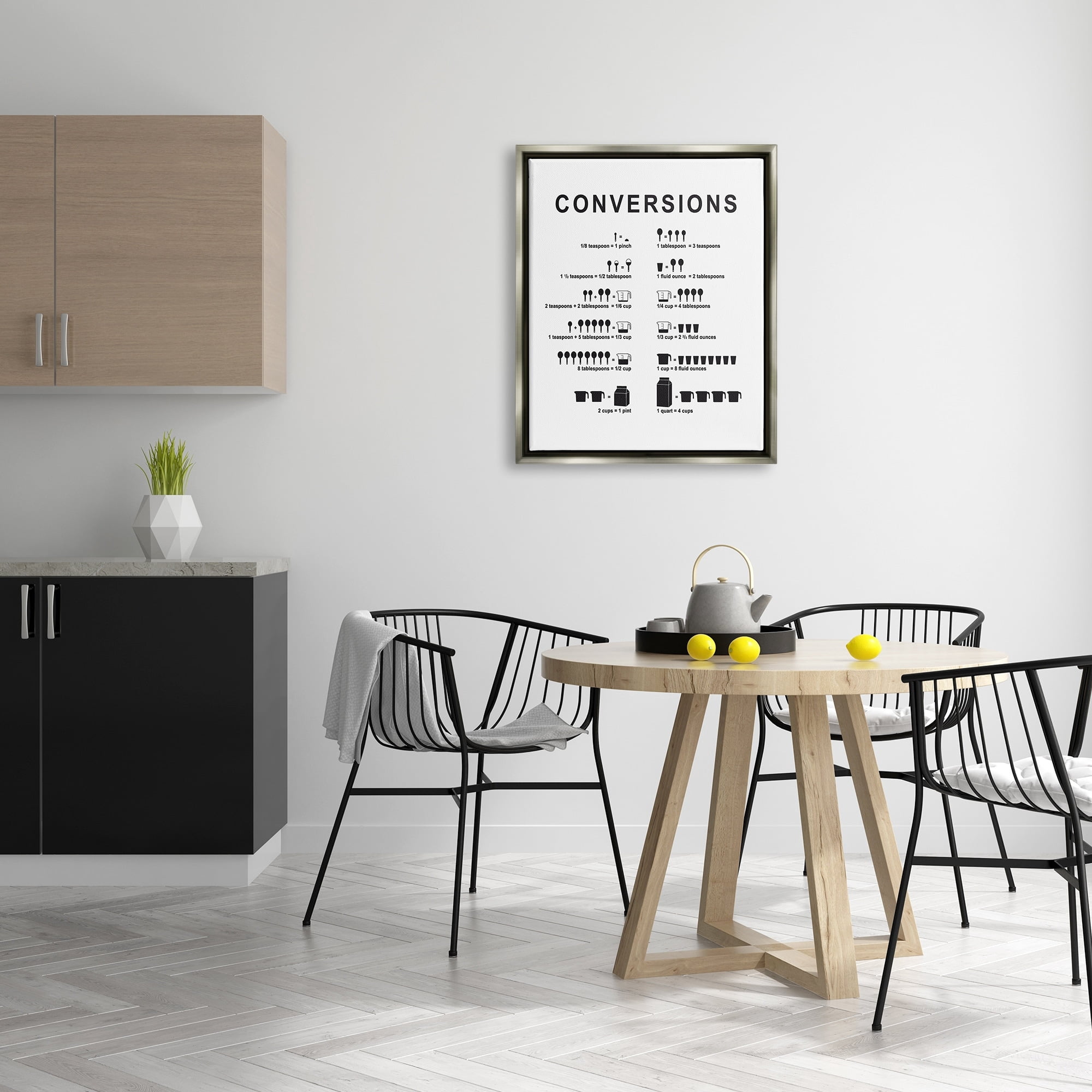 Stupell Industries Kitchen Conversions Informative Measurements Chart Diagram Graphic Art Luster Gray Floating Framed Canvas Print Wall Art, Design by Lettered and Lined